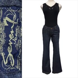 Seven7 Jeans Womens 28 Dark Blue Wash Flare Bootcut Stretch Denim Low Rise